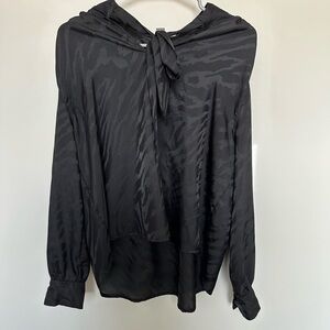 Worthington Black Blouse with Tie Front and Bishop Sleeves